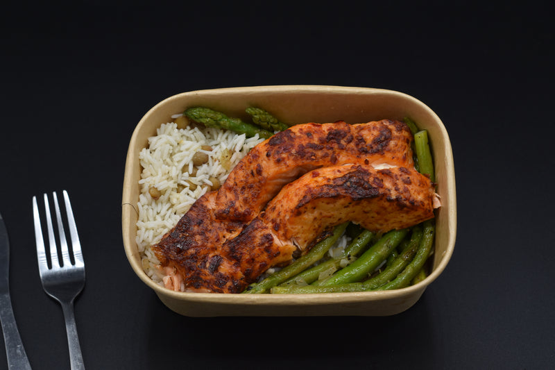 Sweet Sour Salmon With Lentil Rice